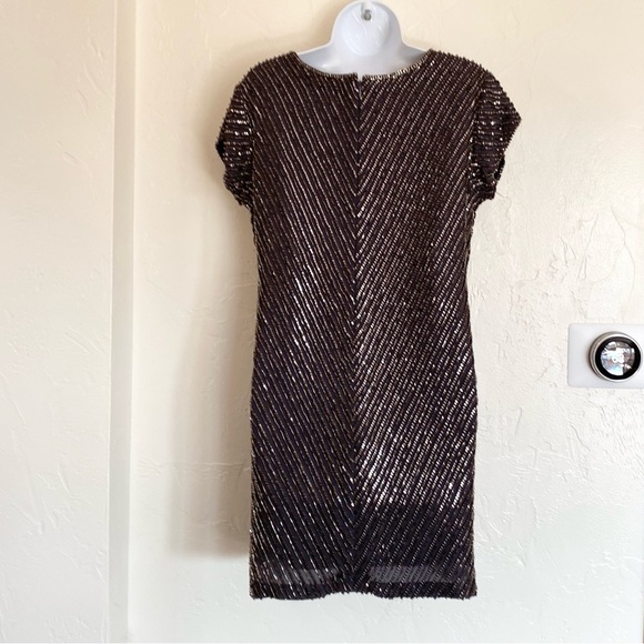 NWT Karina Grimaldi Beaded Metallic Grey and Silver Mini Evening Dress - Picture 4 of 7